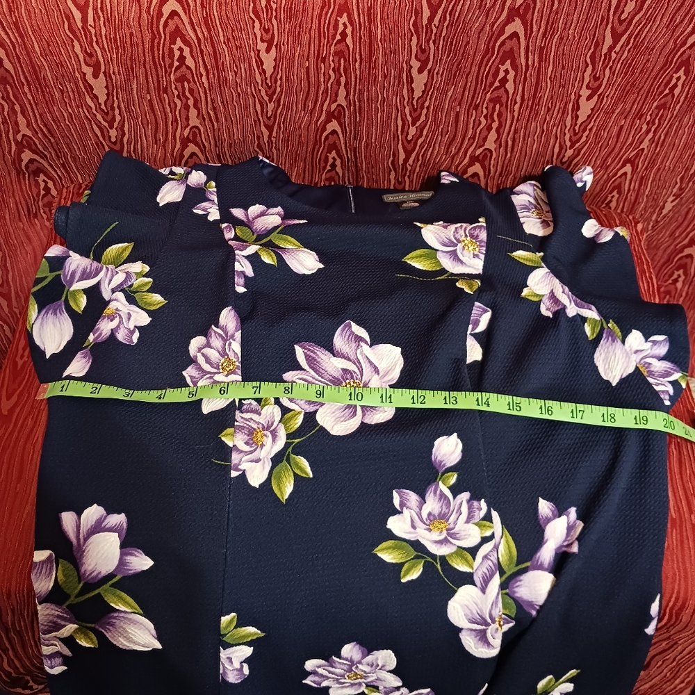 JESSICA HOWARD Navy Blue Floral Zip Short Sleeve Dress Women Sz 14W - Picture 10 of 12